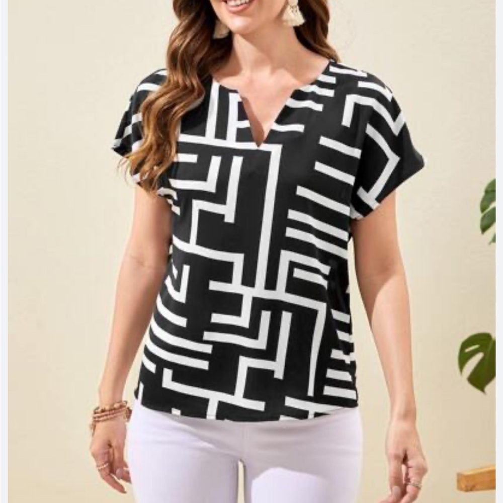 Shein Emery Rose Black and White Geometric Blouse